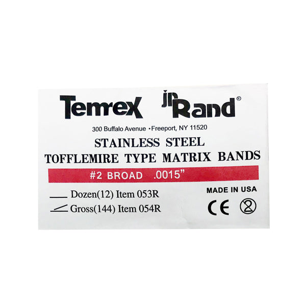 Temrex 054R JR Rand Dental Matrix Bands .0015 #2 Tofflemire Type 144/Pk
