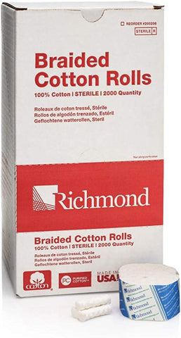 Richmond Dental 200206 Cotton Rolls Braided 1.5" x 3/8" Medium Sterile 2000/Bx