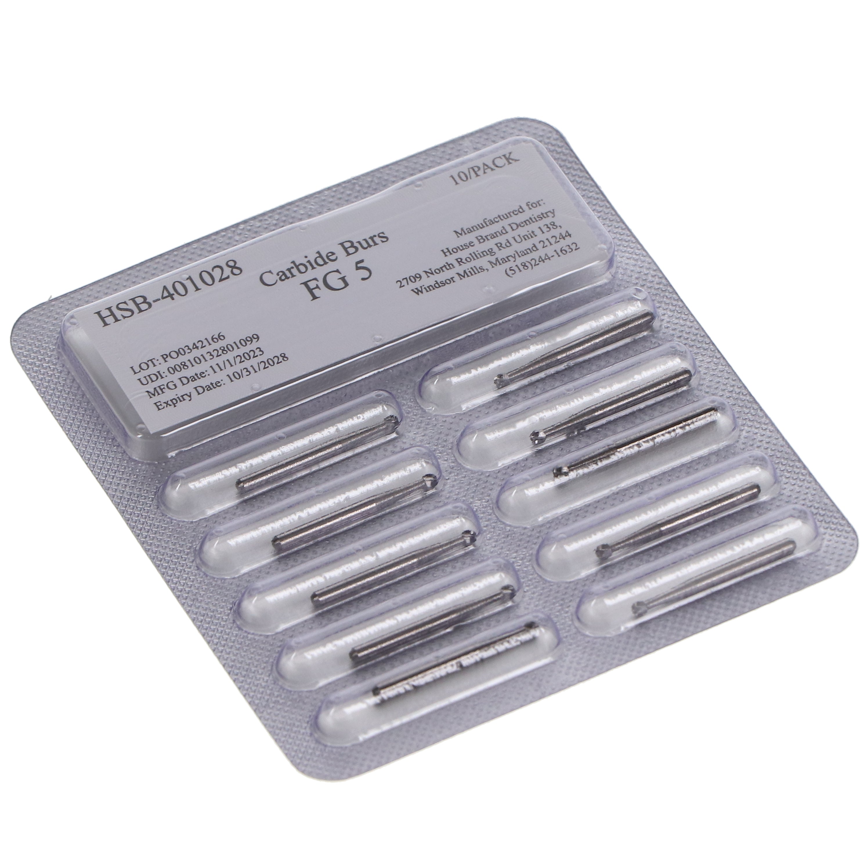 House Brand Dentistry 401028 HSB FG Friction Grip #5 Round Carbide Burs 100/Pk