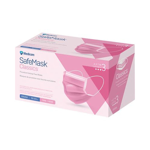 Medicom 205316 SafeMask Classics Earloop Face Masks ASTM Level 3 Pink 50/Box