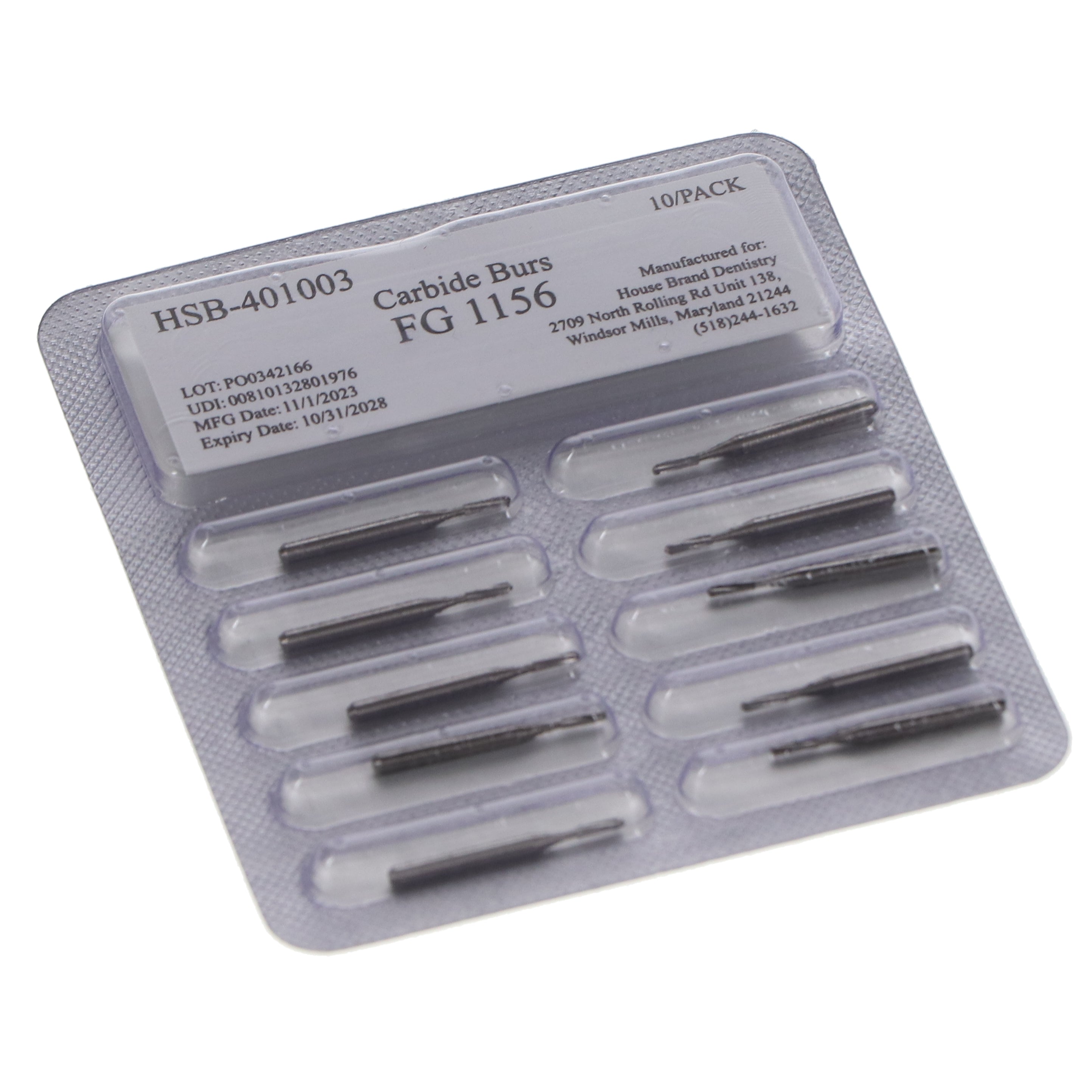 House Brand Dentistry 401003 HSB FG #1156 Straight Dome Plain Carbide Burs 100/Pk