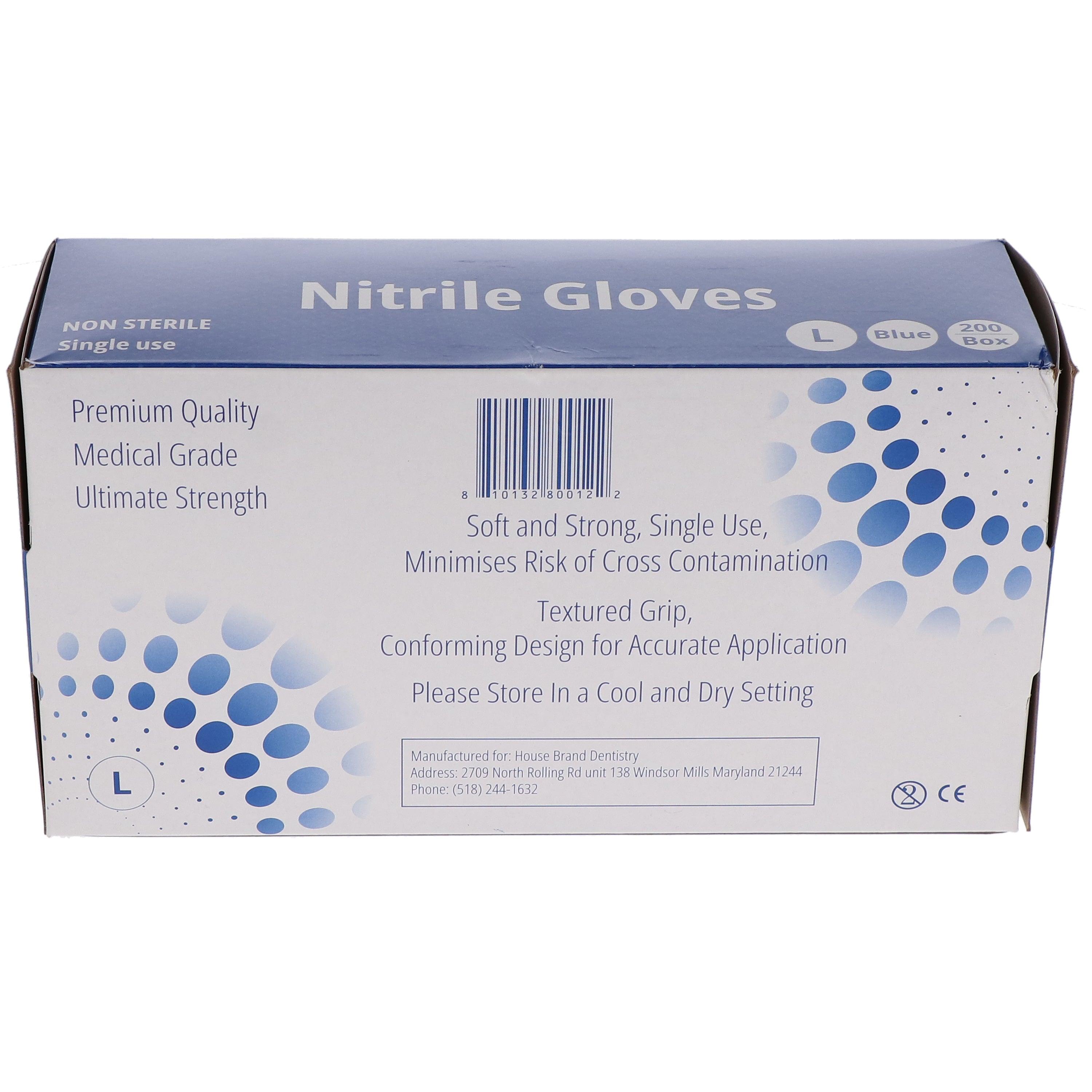 House Brand Dentistry 119203 HSB Nitrile Exam Gloves Large 200/Bx