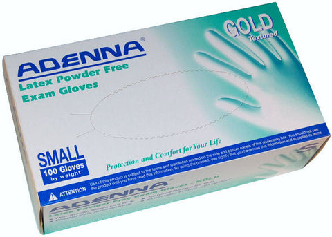 Adenna GLD262 Gold Latex Exam Gloves Powder Free Textured Small 100/Bx