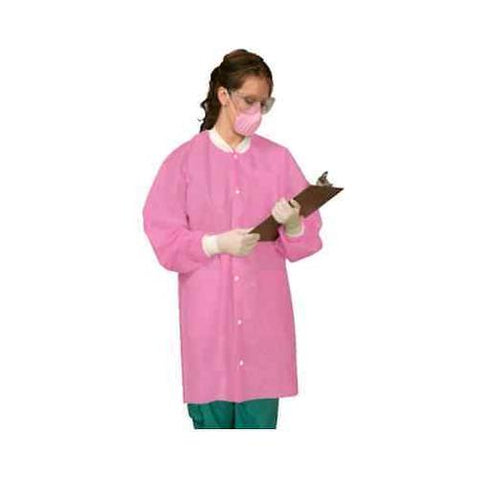 House Brand IC574 Dental Lab Coats SMS Fabric Latex Free Pink Small 10/Pk