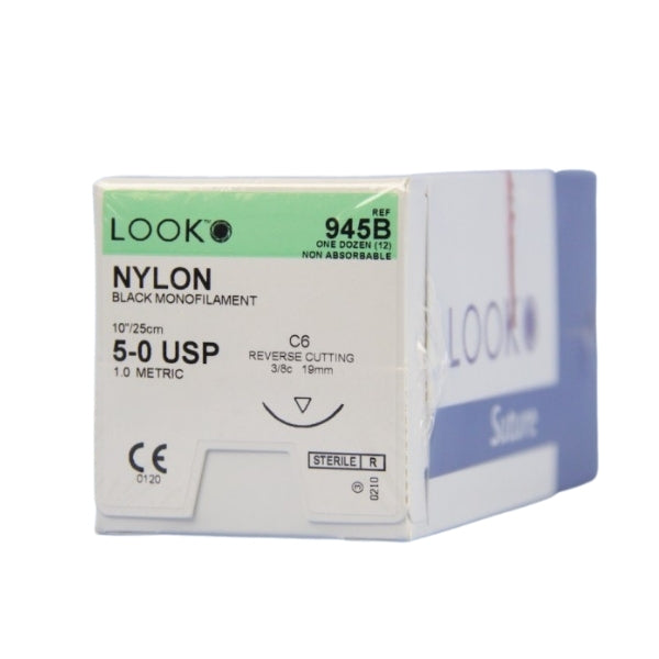 Look X945B Nylon 5-0 Black Sutures 10