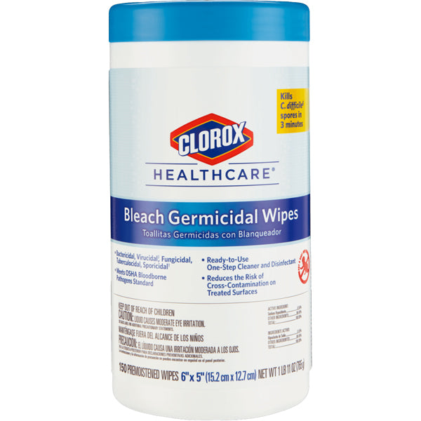 Clorox Healthcare 30577 Bleach Germicidal Disinfectant Wipes 6" X 5" 150/Can