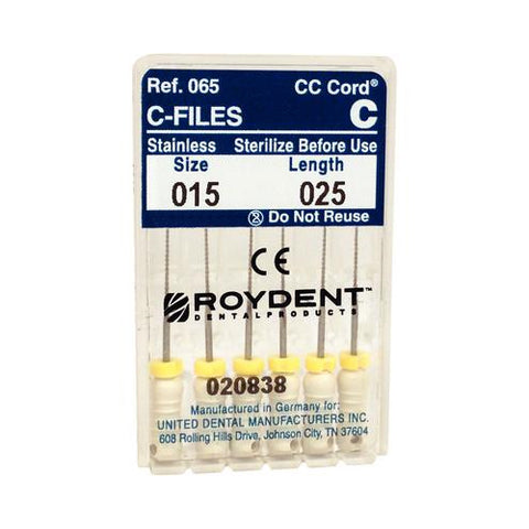 Roydent Dental 06525015R Zipperer Steel Endodontic C-Files #15 Heat Tempered 25mm 6/Pk