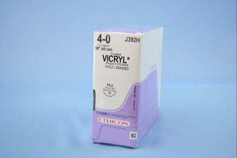 J&J Ethicon J392H Vicryl Violet Absorbable Reverse Cutting Sutures FS2 4-0 18'' 36/Bx