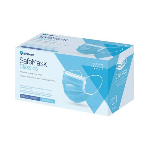 Medicom 205115 SafeMask Classics Earloop Face Masks ASTM Level 1 Blue 50/Bx