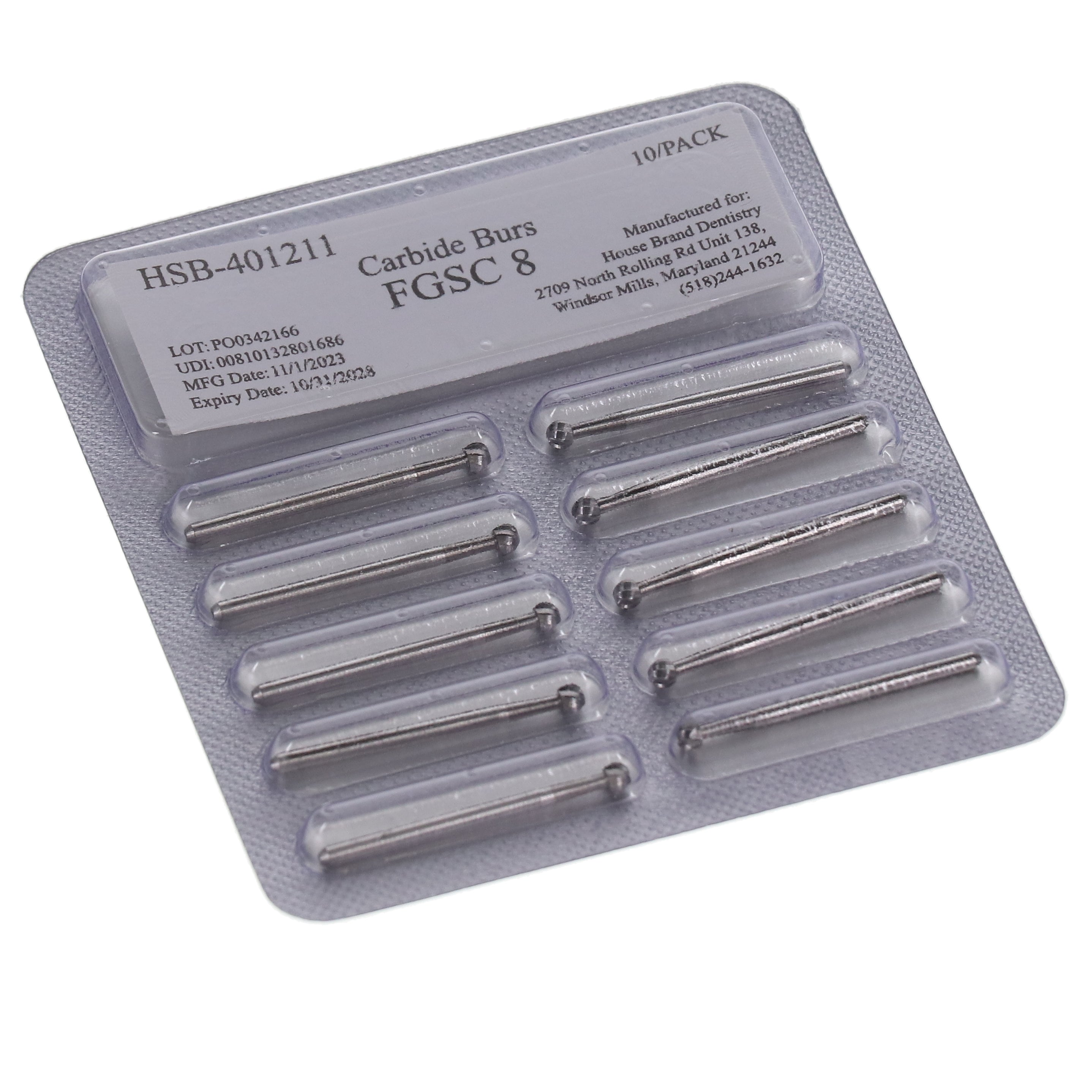 House Brand Dentistry 401211 HSB FG #8 Round Surgical Carbide Burs 100/Pk