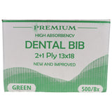 House Brand Dentistry 109215 Dental Patient Bibs 2+1 Ply 13" X 18" Green 500/Bx