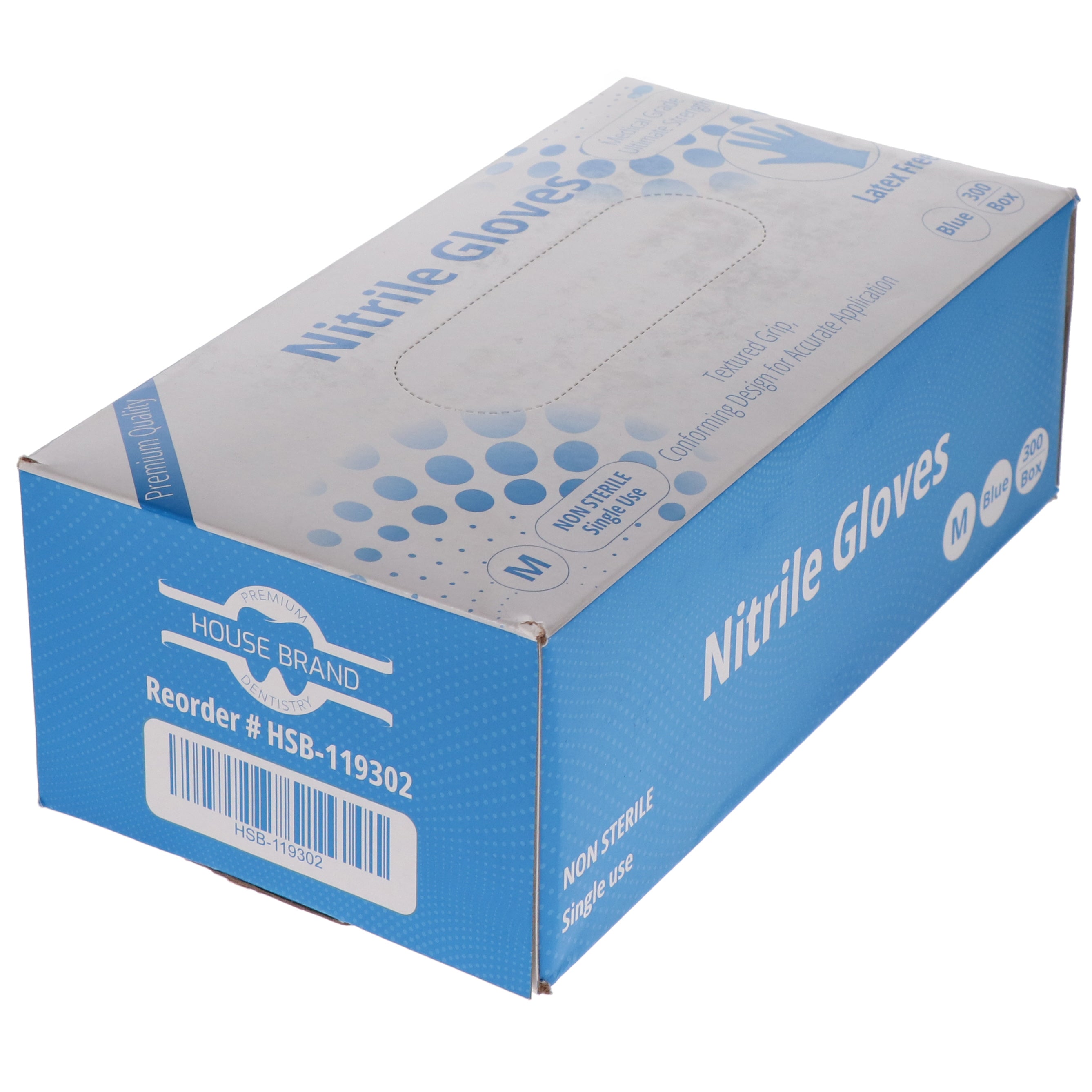 House Brand Dentistry 119302 HSB Nitrile Exam Gloves Medium 300/Bx