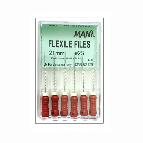 Mani MKF2125 K-Flex Endodontic Files 21mm #25 Stainless Steel 6/Bx