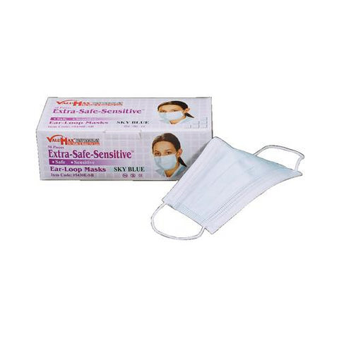 ValuMax 5430E-SB Extra-Safe Sensitive Earloop Face Masks Sky Blue 99.7% PFE 50/Box