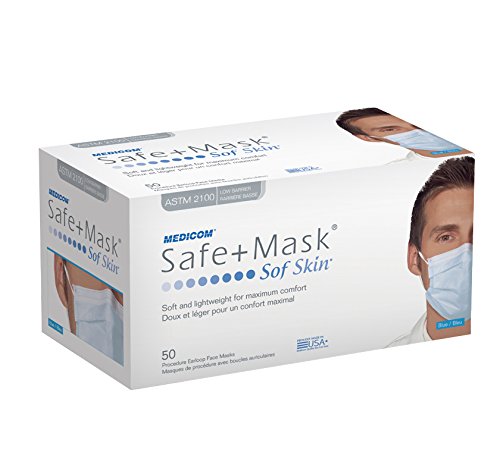 Medicom 2081 Safe-Mask Sofskin Earloop Face Masks ASTM Level 1 Blue 50/Bx