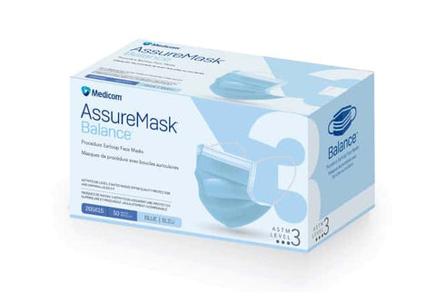 Medicom 205615 AssureMask Balance Earloop Face Masks ASTM Level 3 Blue 50/Pk