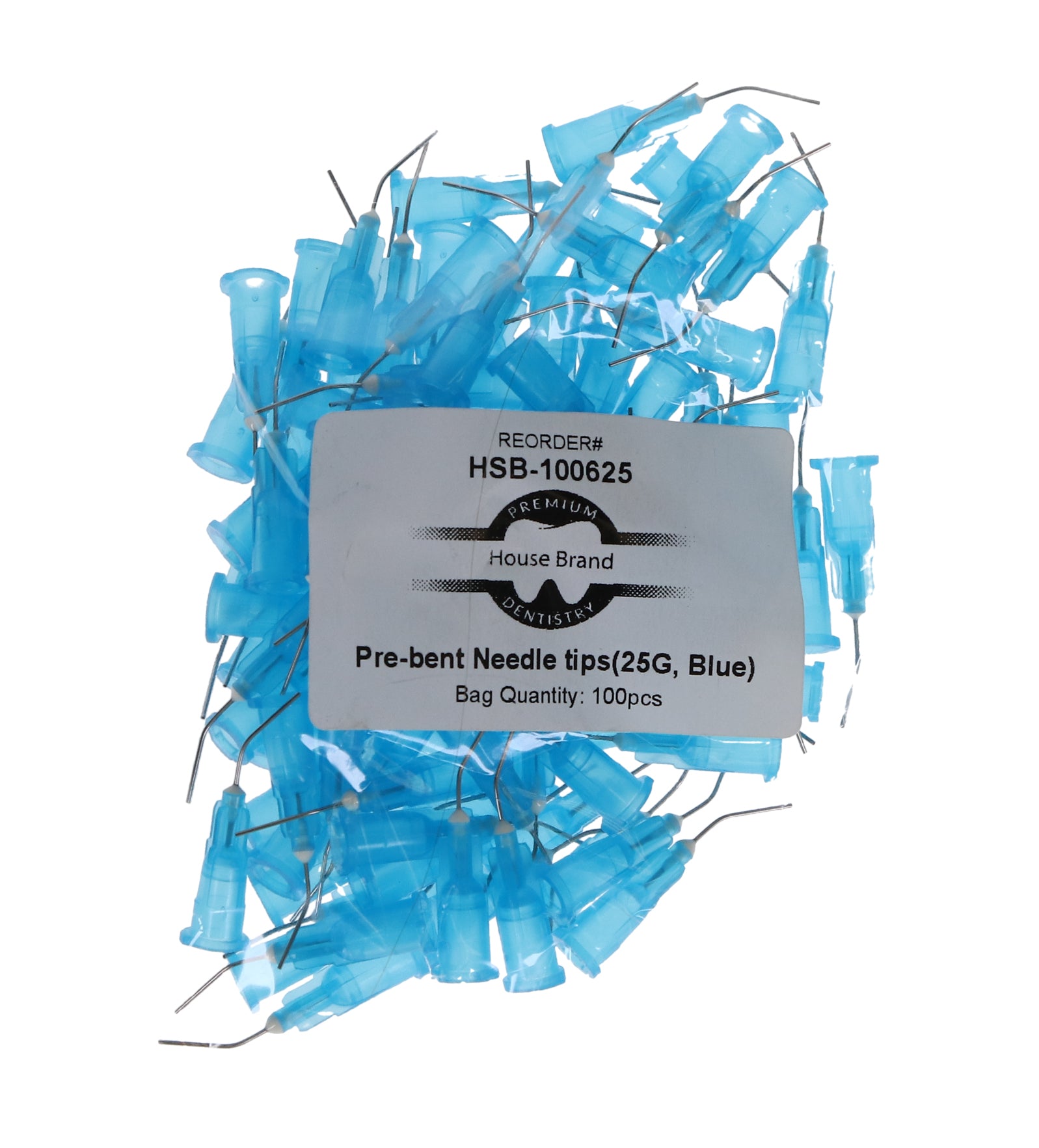 House Brand Dentistry 100625 Pre-Bent Applicator Tips 25 Gauge Blue 100/Pk