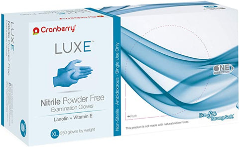 Cranberry CR3669 LUXE Nitrile Examination Gloves Vitamin E Extra Large 250/Bx