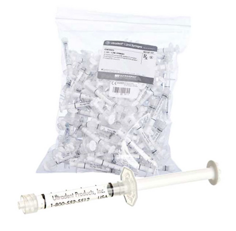 Ultradent 157 Plastic Dental Syringes Luer Lock Threads 100/Pk 1.2 mL