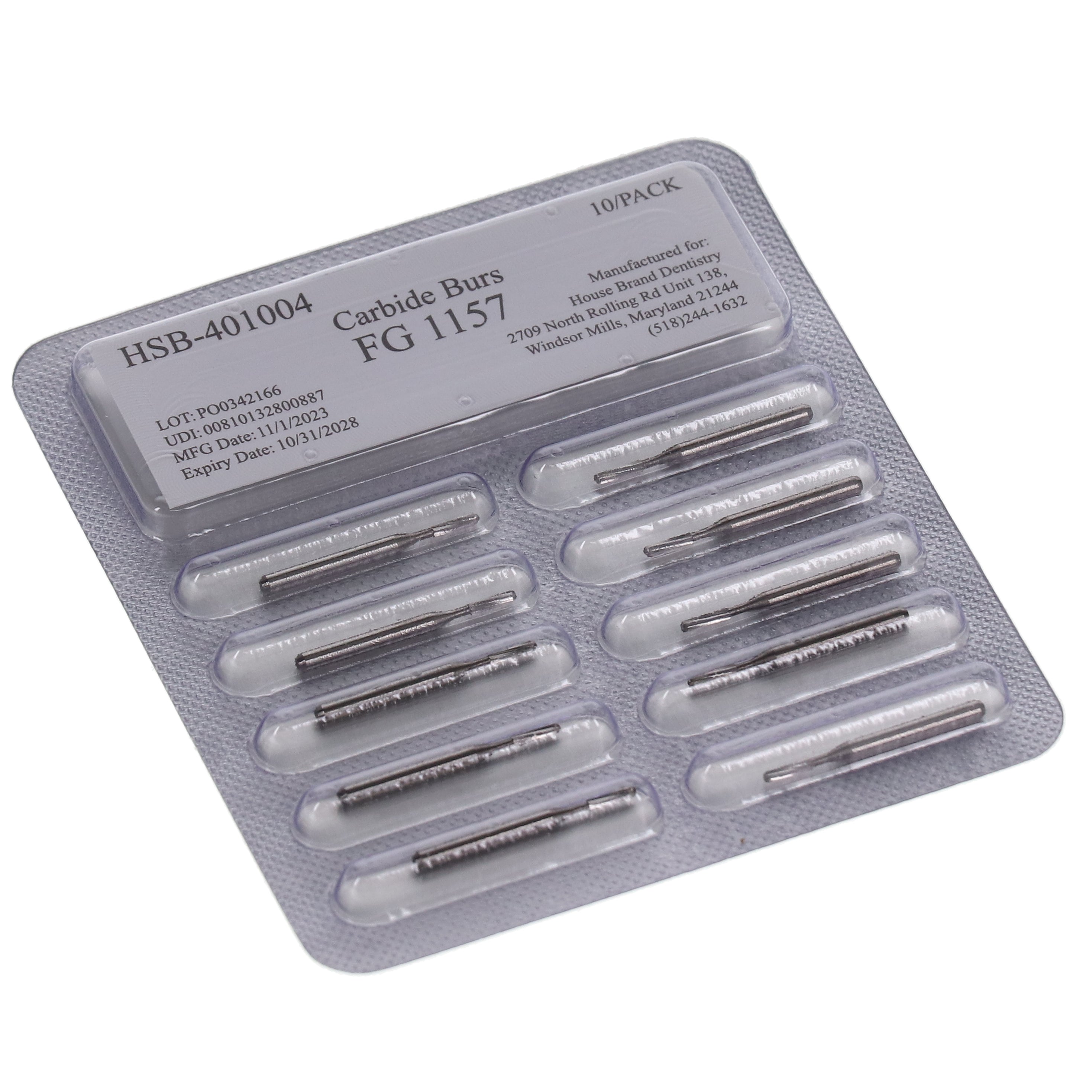 House Brand Dentistry 401004 HSB FG #1157 Straight Dome Crosscut Carbide Burs 100/Pk