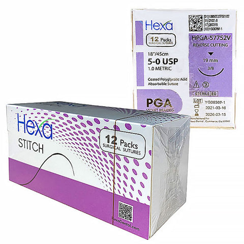 Hygedent HPGA-57752V PGA Violet Braided Sutures 5-0 19mm Length 18" 12/Pk