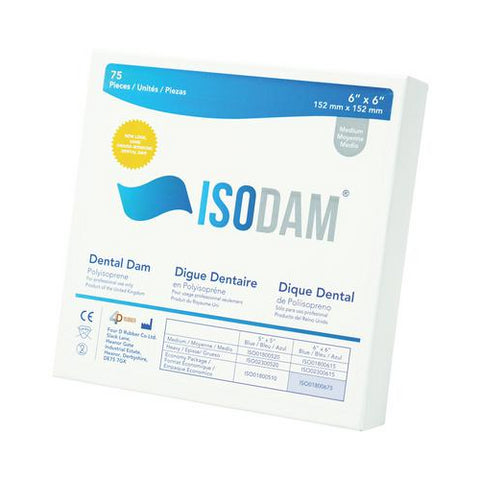 4D Rubber ISO01800675 Isodam Non-Latex Dental Dams Economy Pack 6" X 6" Medium Blue 75/Pk