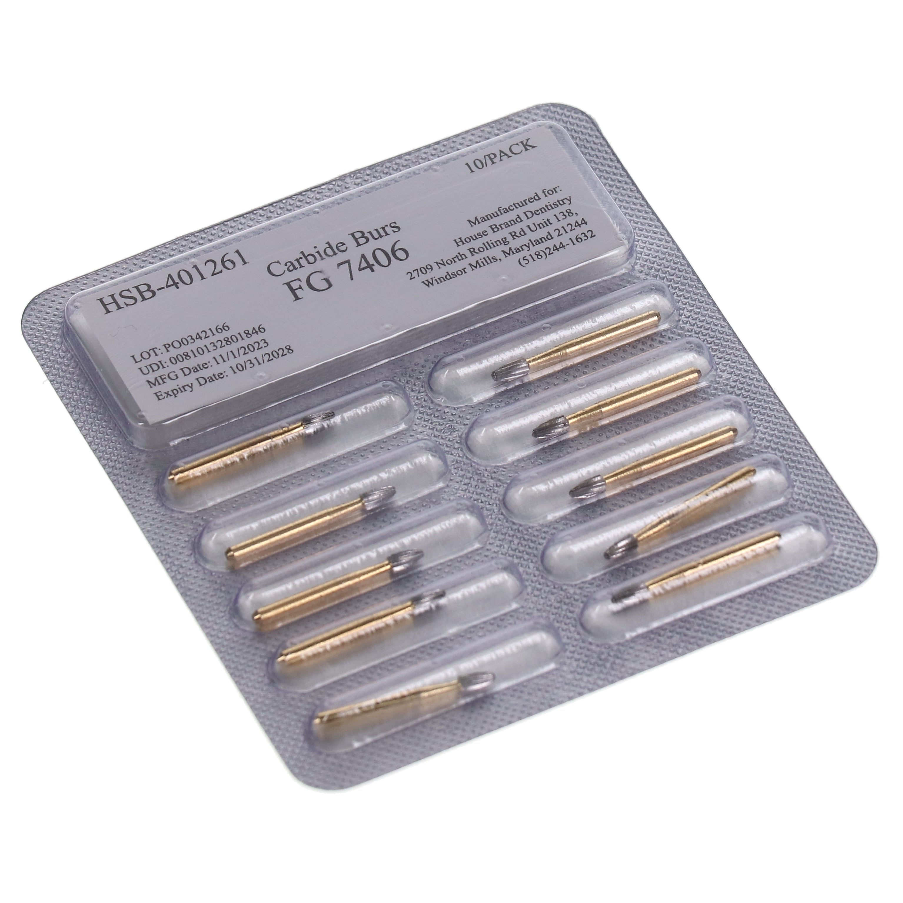 House Brand Dentistry 401261 HSB FG #7406 12-Blade Egg Shaped Trimming & Finishing Burs 100/Pk