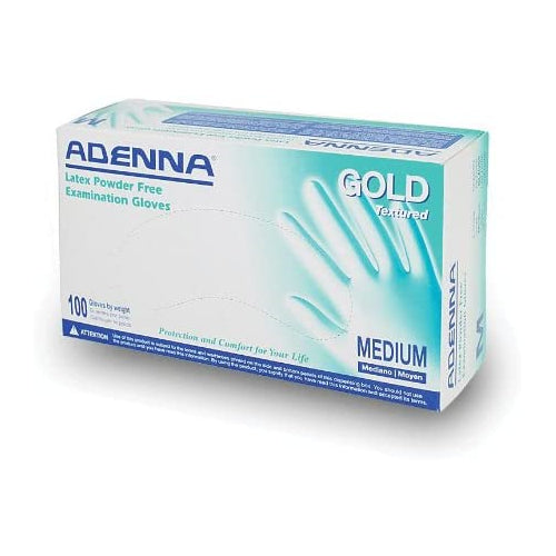 Adenna GLD265 Gold Latex Gloves Powder Free Textured Medium 100/Bx