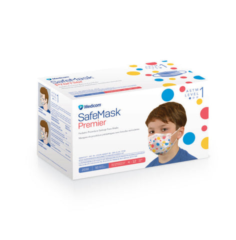 Medicom 2038 SafeMask Premier Pediatric Earloop Face Masks ASTM Level 1 50/Pk