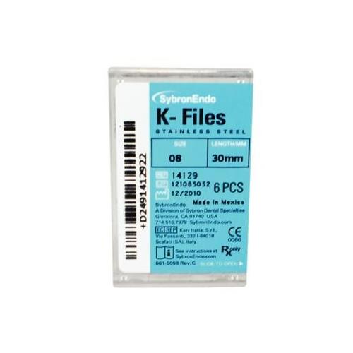 Kerr Dental 14129 SybronEndo K-Files Stainless Steel 30mm #08 6/Bx