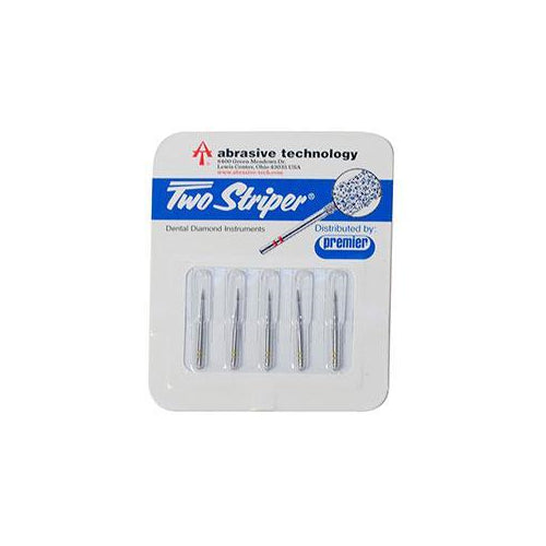 Premier Dental 2015257 Two Striper FG Friction Grip 72310C Flat End Taper Coarse Grit Diamond Burs 5/Pk