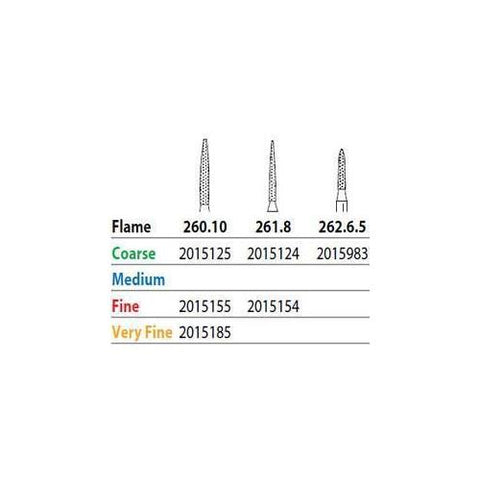 Premier Dental 2015185 Two Striper Friction Grip FG #260.10VF Very Fine Flame Shaped Diamond Burs 5/Pk