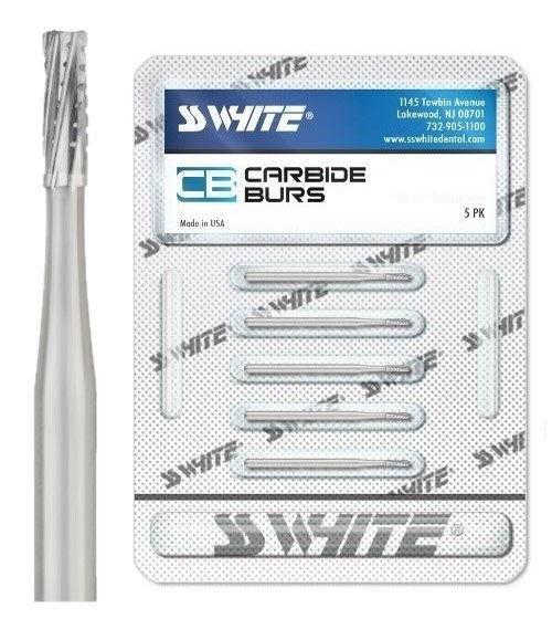 SS White 14058-5 FG Friction Grip #558 Surgical Length Straight Fissure Crosscut Carbide Burs 5/Pk