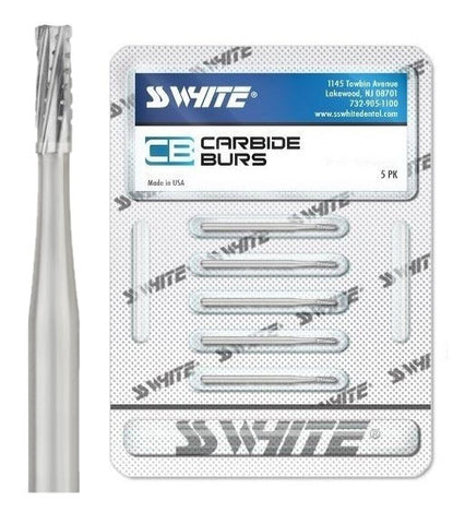 SS White 14058-5 FG Friction Grip #558 Surgical Length Straight Fissure Crosscut Carbide Burs 5/Pk