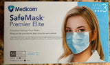Medicom 2042 SafeMask Premier Elite Earloop Face Masks ASTM Level 3 Blue 50/Bx