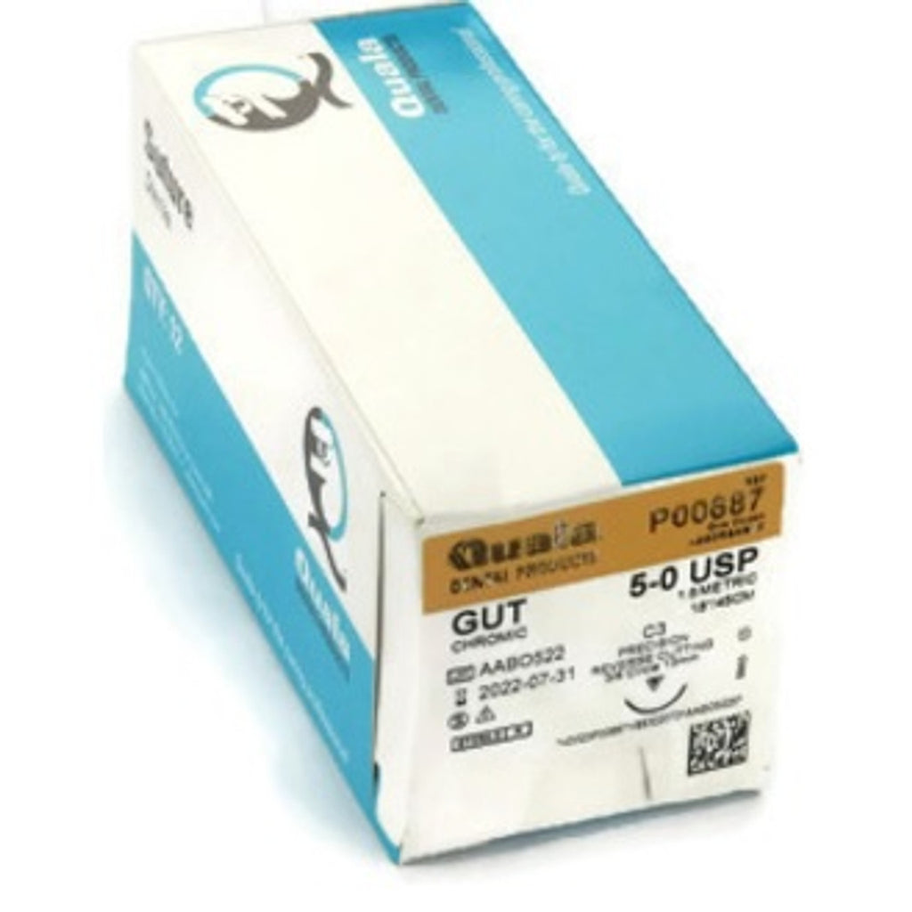 Quala P00687 Chromic Gut Absorbable Sutures 5/0 C-3 18" 12/Pk