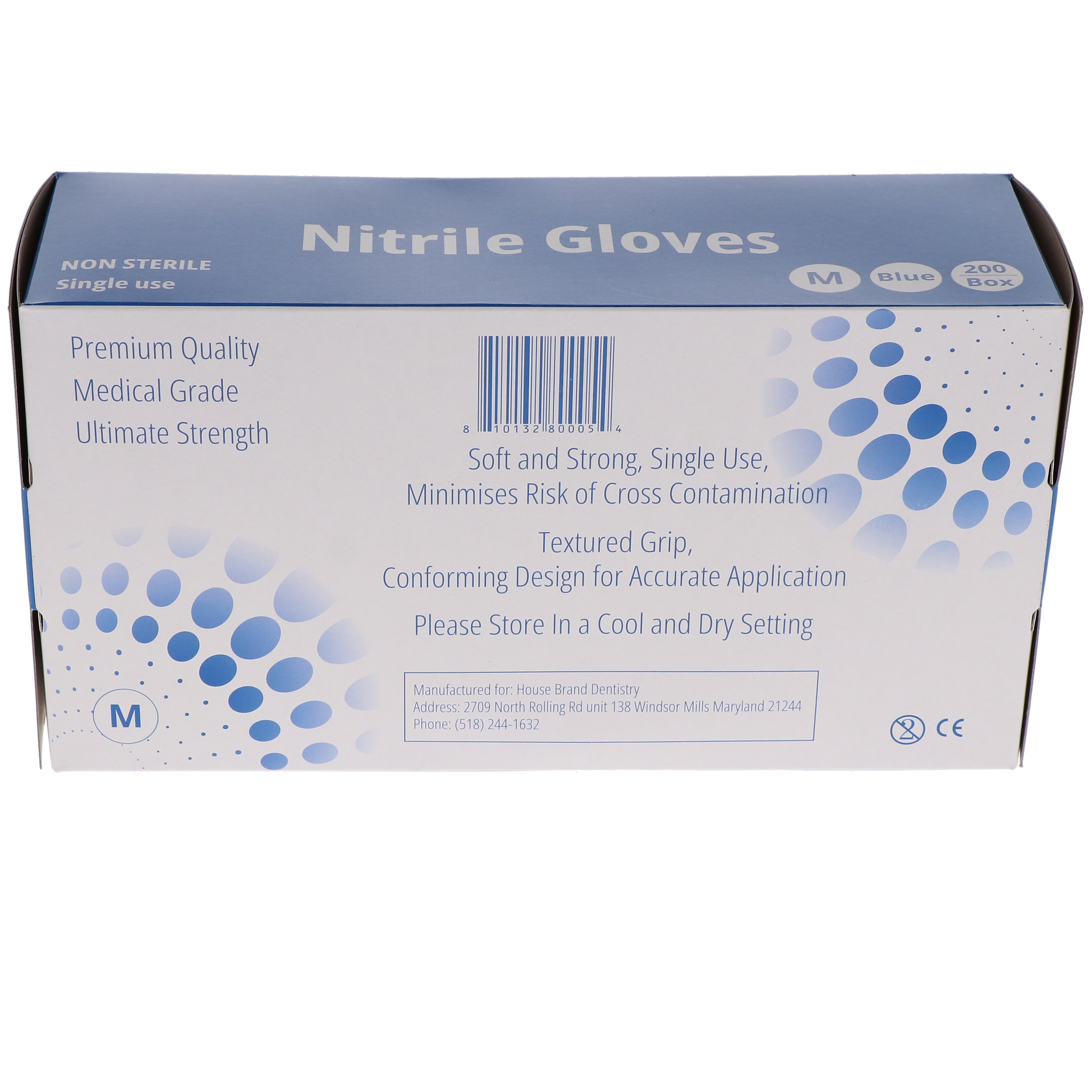 House Brand Dentistry 119202 HSB Nitrile Exam Gloves Medium Latex Free 200/Bx