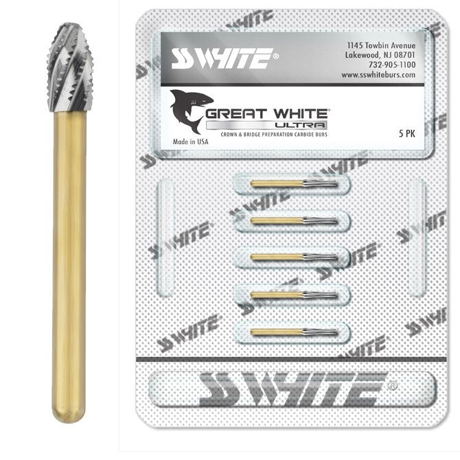 SS White 18193-5 Friction Grip FG #379-023 Great White Ultra Football Shaped Carbide Burs 5/Pk