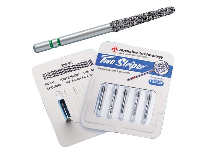 Abrasive Technology #702.8 FG Friction Grip Two Striper Flat End Taper Coarse Grit Diamond Burs 5/Pk