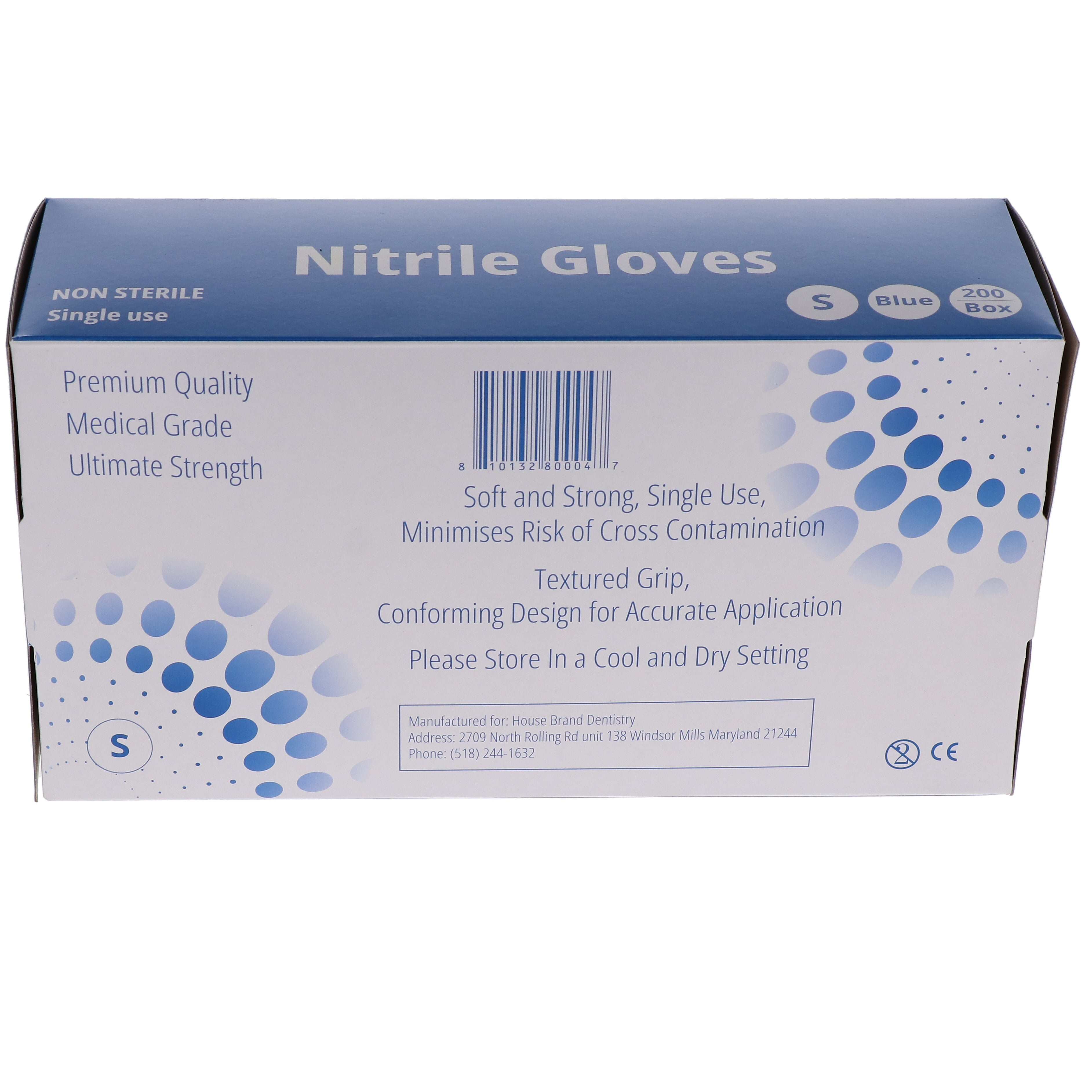 House Brand Dentistry 119201 Nitrile Exam Gloves Small Latex Free 200/Bx