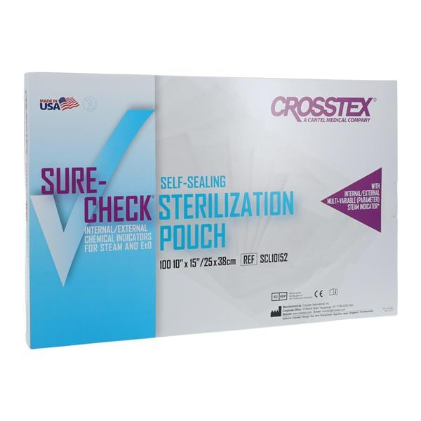 Crosstex SCL10152 Sure-Check Self-Sealing Sterilization Pouches 10" X 15" 100/Bx