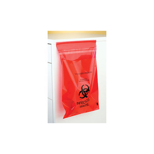 Plasdent PLS-PS850 BioHazard Stick-On Infectious Waste Bags 9" x 10" Red 200/Bx