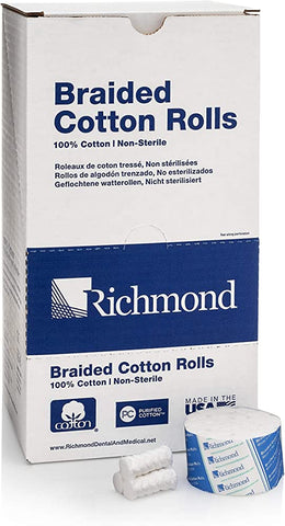 Richmond Dental 200204 Cotton Rolls Braided 1.5" x 3/8" Medium Non-Sterile 2000/Bx