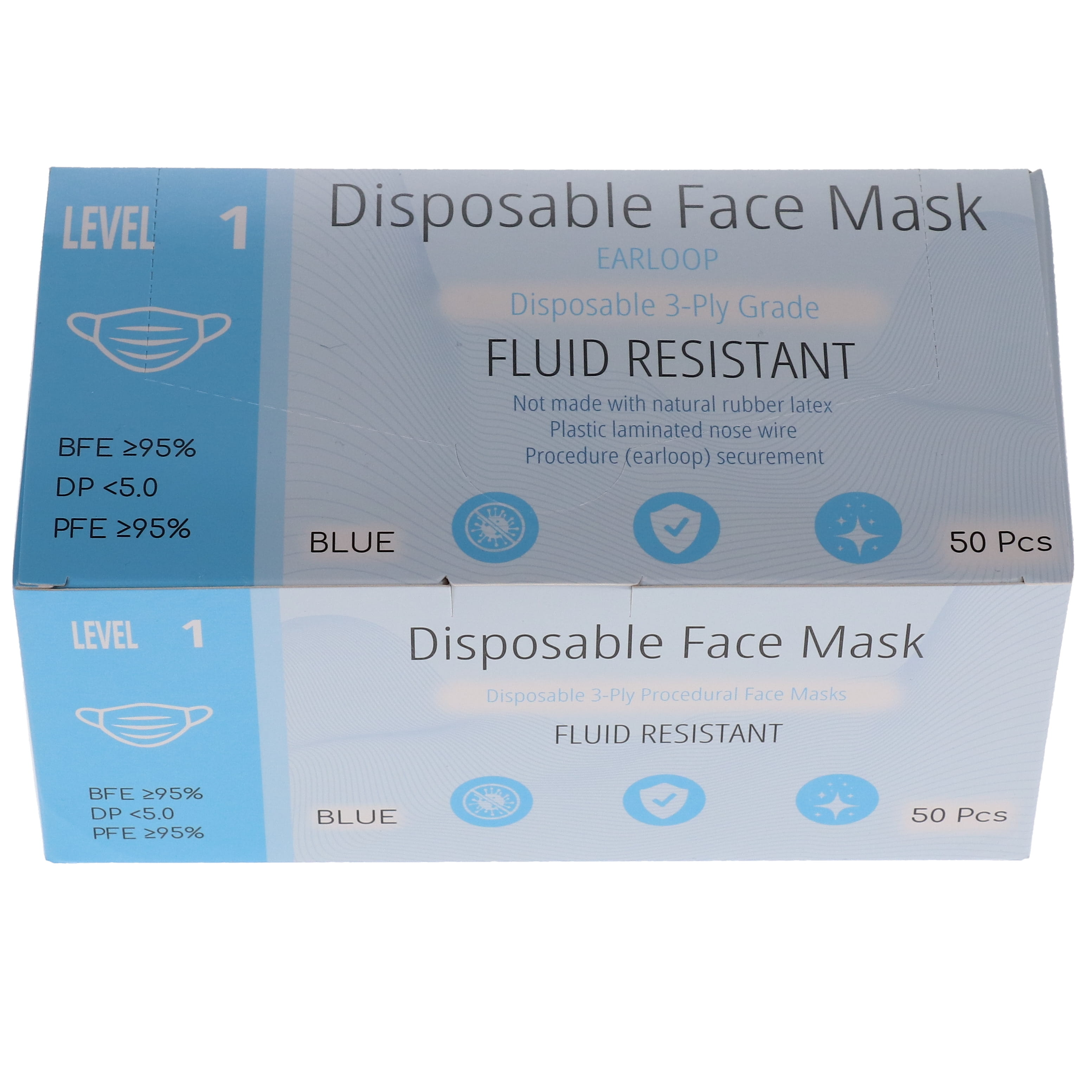 House Brand Dentistry 109111 3-Ply Earloop Face Masks ASTM Level 1 PFE 95% Blue 50/Bx