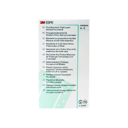 3M ESPE 2042F Cone Face Masks Molded 3-Layered Fluid Resistant Blue 50/Pk