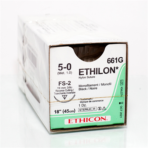 J&J Ethilon 661G Eithilon Black Monofilament Non-Absorbable Sutures 5/0 18