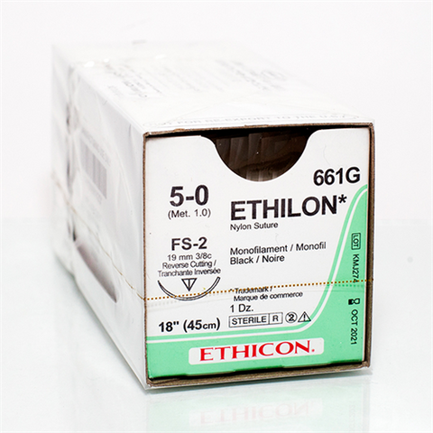 J&J Ethilon 661G Eithilon Black Monofilament Non-Absorbable Sutures 5/0 18" 12/Bx