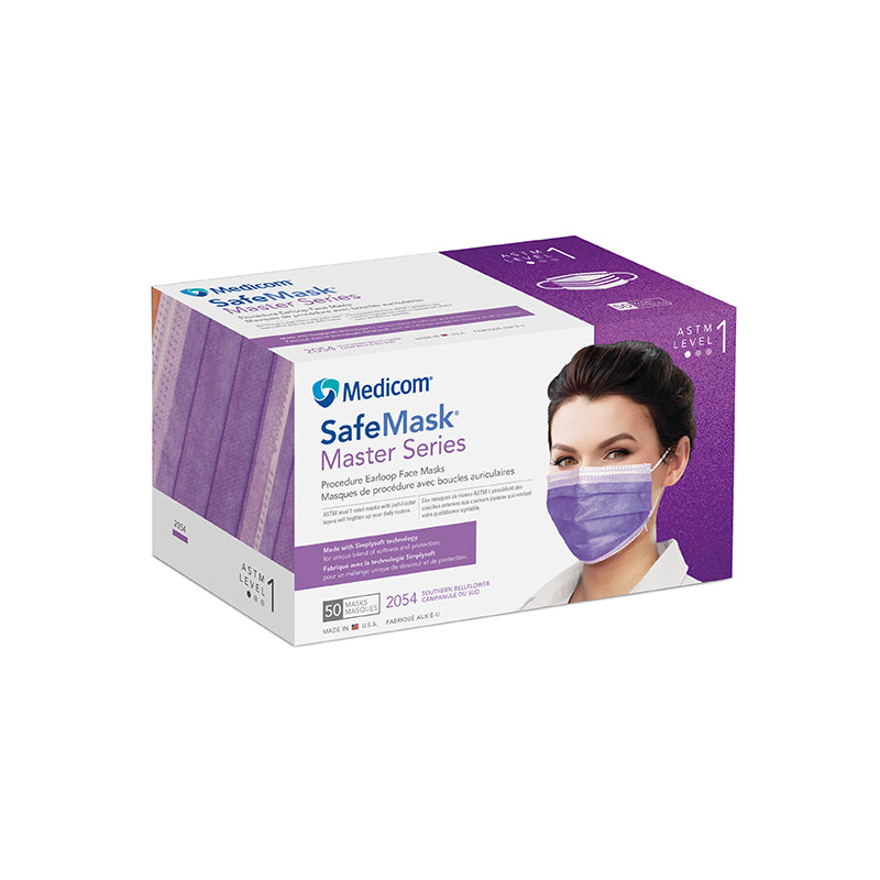 Medicom 2054 SafeMask Master Series Earloop Face Masks ASTM Level 1 Lavender 50/Bx