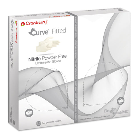 Cranberry 3427 Curve Fitted Nitrile Exam Gloves Size 7.5 White 100/Bx