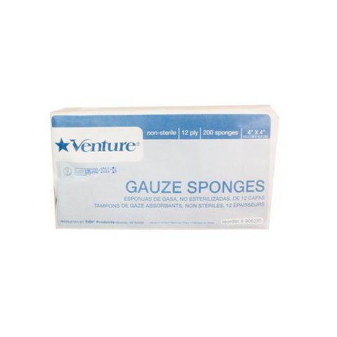 Tidi Products 908295 Venture Gauze Sponges Non-Sterile 4" X 4" 12-Ply 2000/Pk